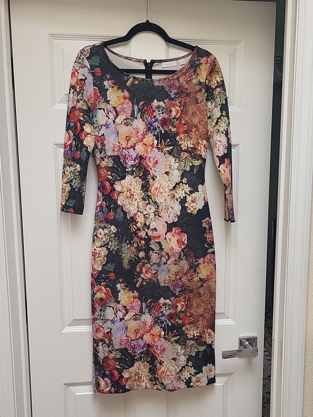 New York & Company Black Floral Midi Sheath Dress